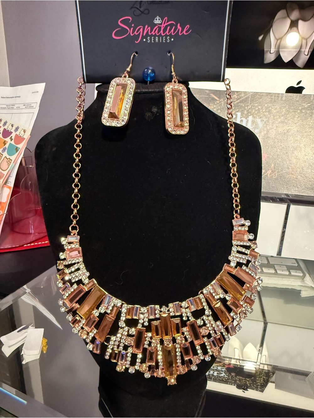 Rose Gold Crystal Statement Necklace & Earring Set